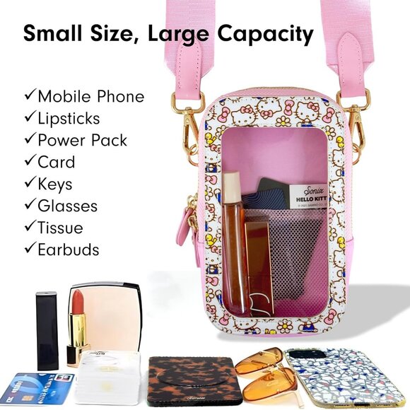 Sanrio Hello Kitty Pink Bows Crossbody Universal Phone Purse NWT - Picture 2 of 5